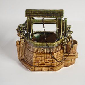 McCoy Pottery USA Green Brown Drip Glaze Wishing Well Planter Vintage 1947